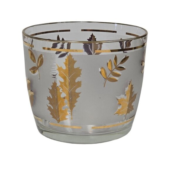 Libbey Golden Foliage 22K Gold Leaf Design Frosted Ice Bucket & Glasses - Picture 3 of 16